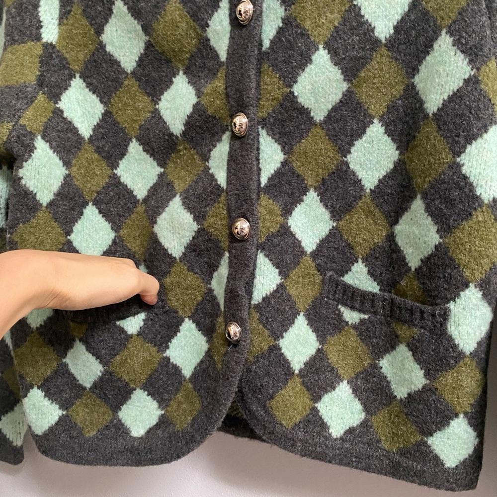 Zara Argyle Knit Jacquard Cardigan S - Picture 7 of 12